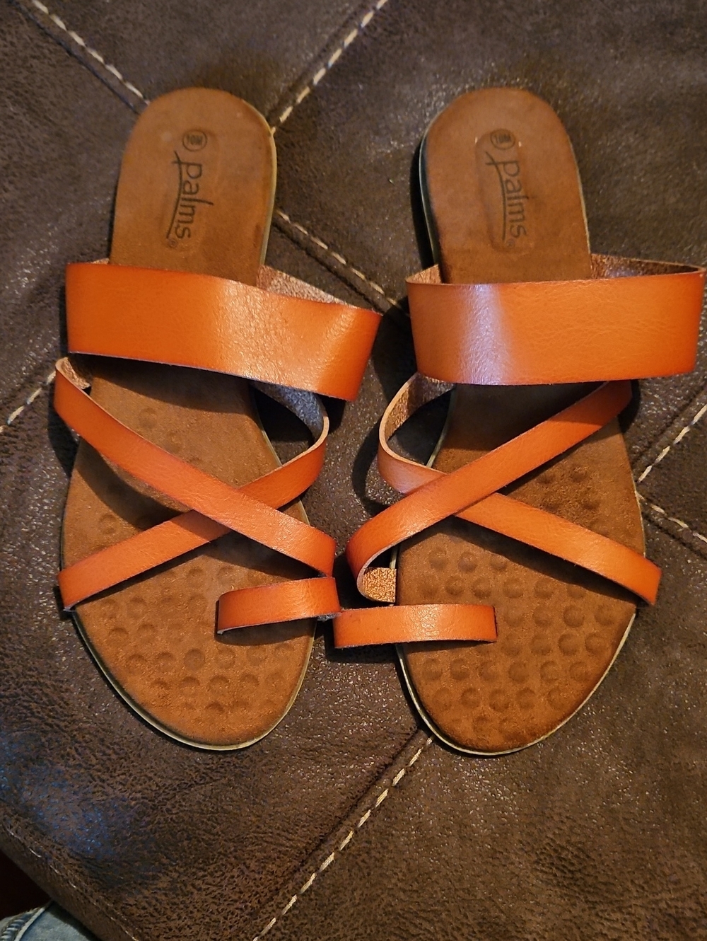 Palms Women’s Brown-Orange Strappy Slide Sandals 10M